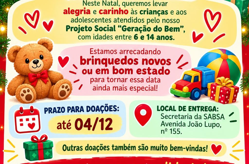 Projeto Social “Geração do Bem” promove Campanha de Natal e convida a comunidade a participar